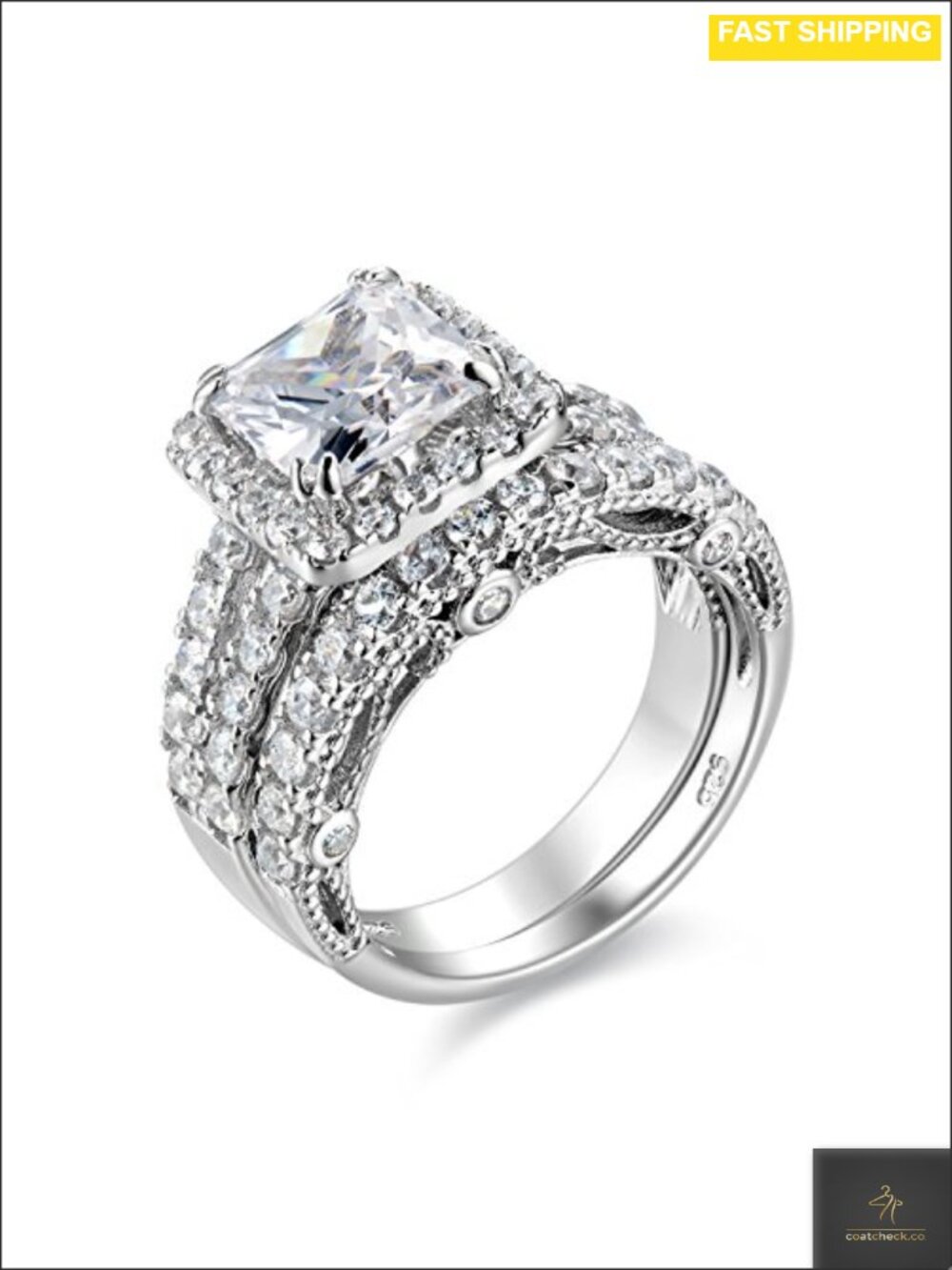 Princess Cut CZ Bridal Ring Set Sterling Silver Wedding Engagement Rings